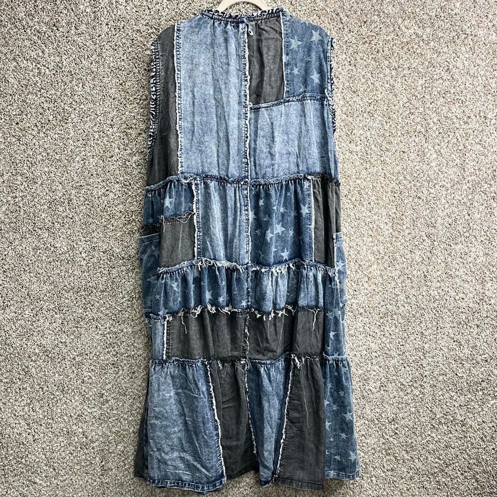 Oli & Hali Dress Women’s XL Blue Wash Distressed Denim Patchwork Sleeveless NWT - Picture 5 of 6
